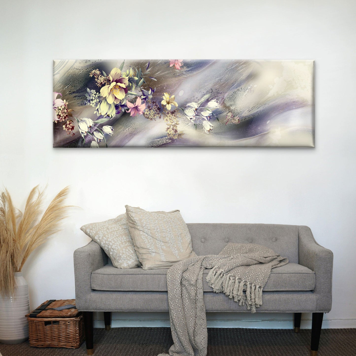 Panoramic Abstract Flowers with Leaves High Quality 100% Australian made wall Canvas Print ready to hang
