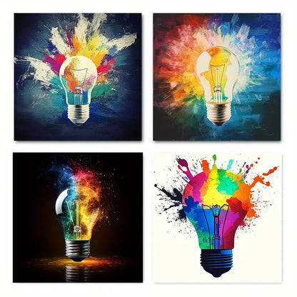4pcs Colorful Fantasy Light Bulb Wall Art Canvas Framed