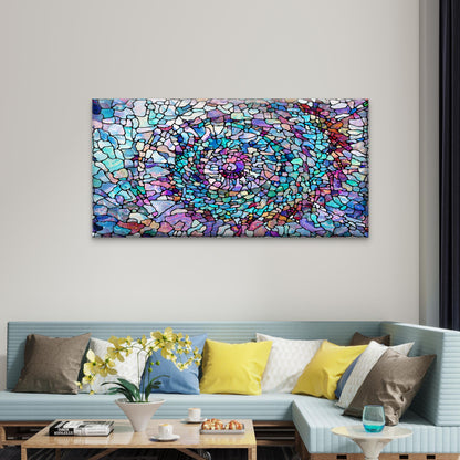 Blue Purple Mosaic Tile Style Wall Art Canvas Office Home Room Framed 120x60cm
