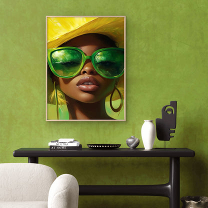 Woman with Yellow Hat and Green Glasses Painting Fashion Home Decor Premium Quality Poster Print Choose Your Sizes