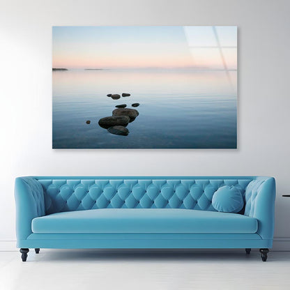 Beautiful Sea Bay Scenery with the Row of Stones Acrylic Glass Print Tempered Glass Wall Art 100% Made in Australia Ready to Hang