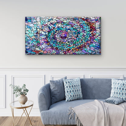 Blue Purple Mosaic Tile Style Wall Art Canvas Office Home Room Framed 120x60cm