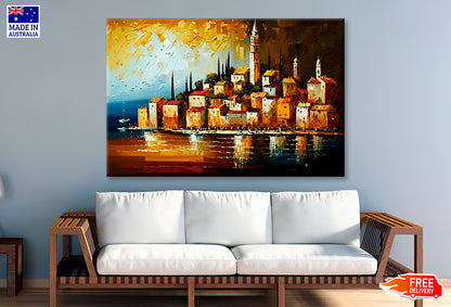 Mediterranean Coastal City Oil Painting Wall Art Limited Edition High Quality Print