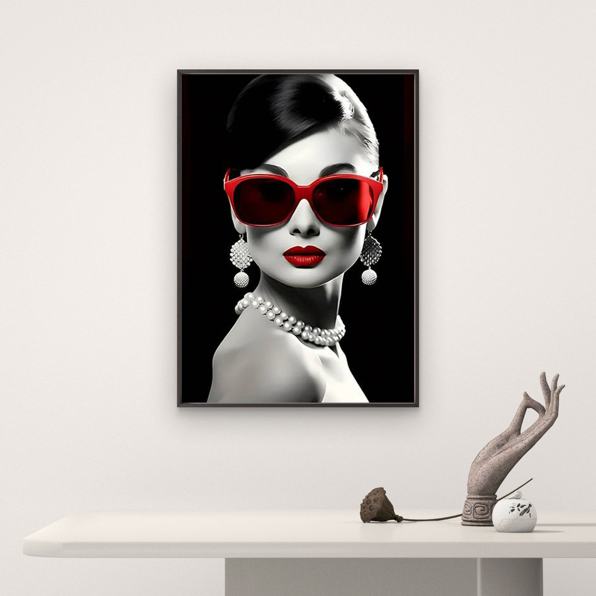 Black White Woman Red Fashion Glasses and Lips Fashion Home Decor Premium Quality Poster Print Choose Your Sizes