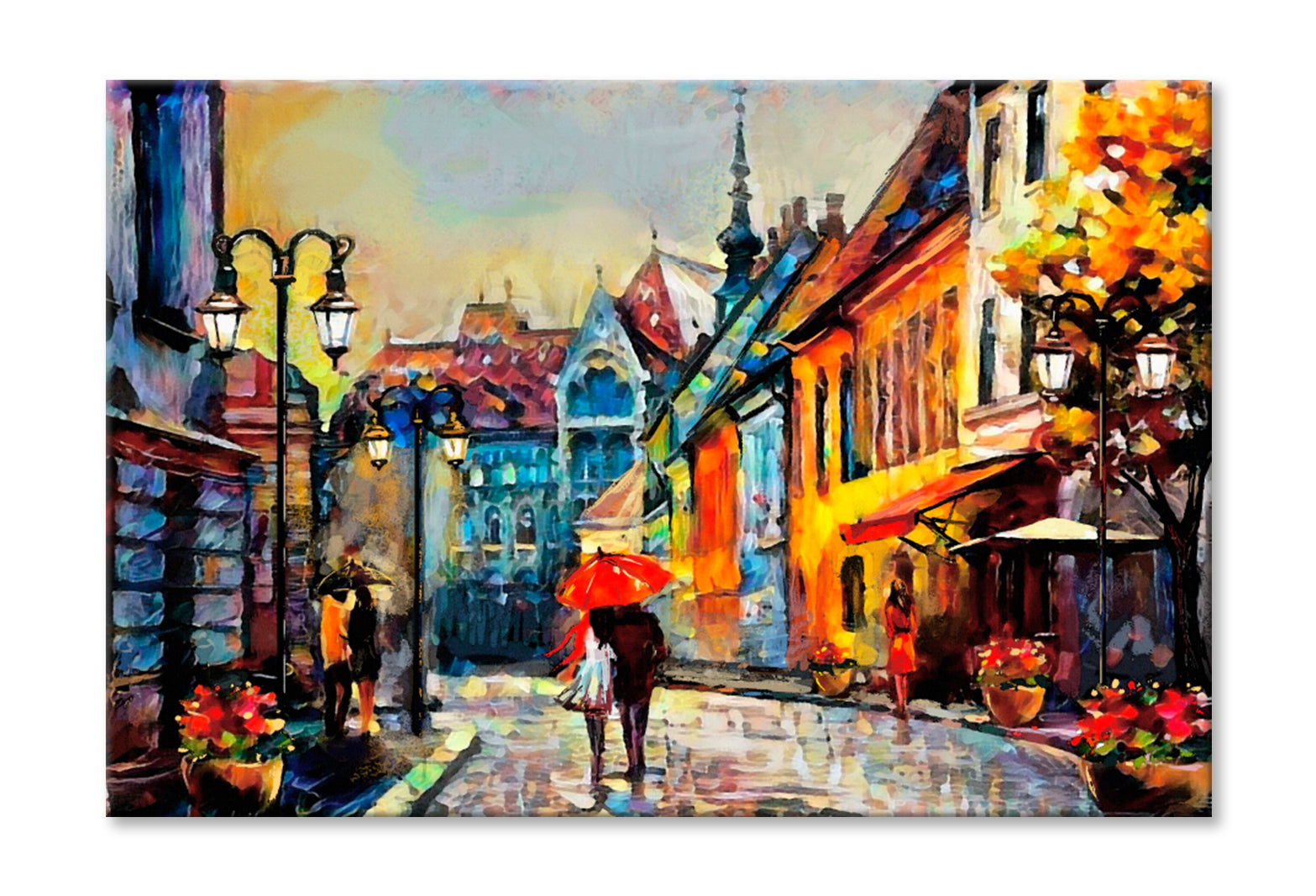 European City Hungary Street Oil Painting Wall Art Limited Edition High Quality Print Stretched Canvas None