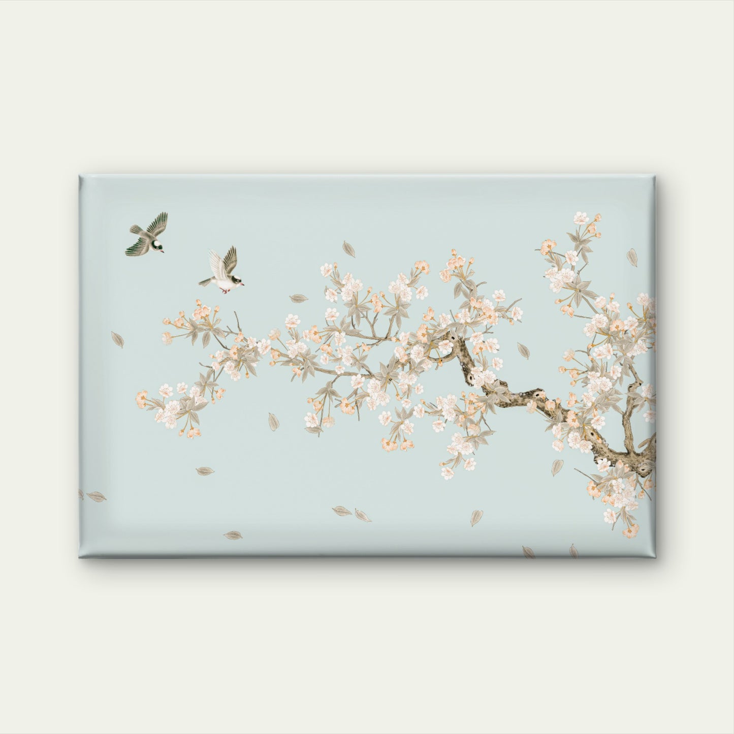 Chinoiserie Style Songbirds and Soft Green Blossoms Branch Wall Art Decor 100% Australian Made