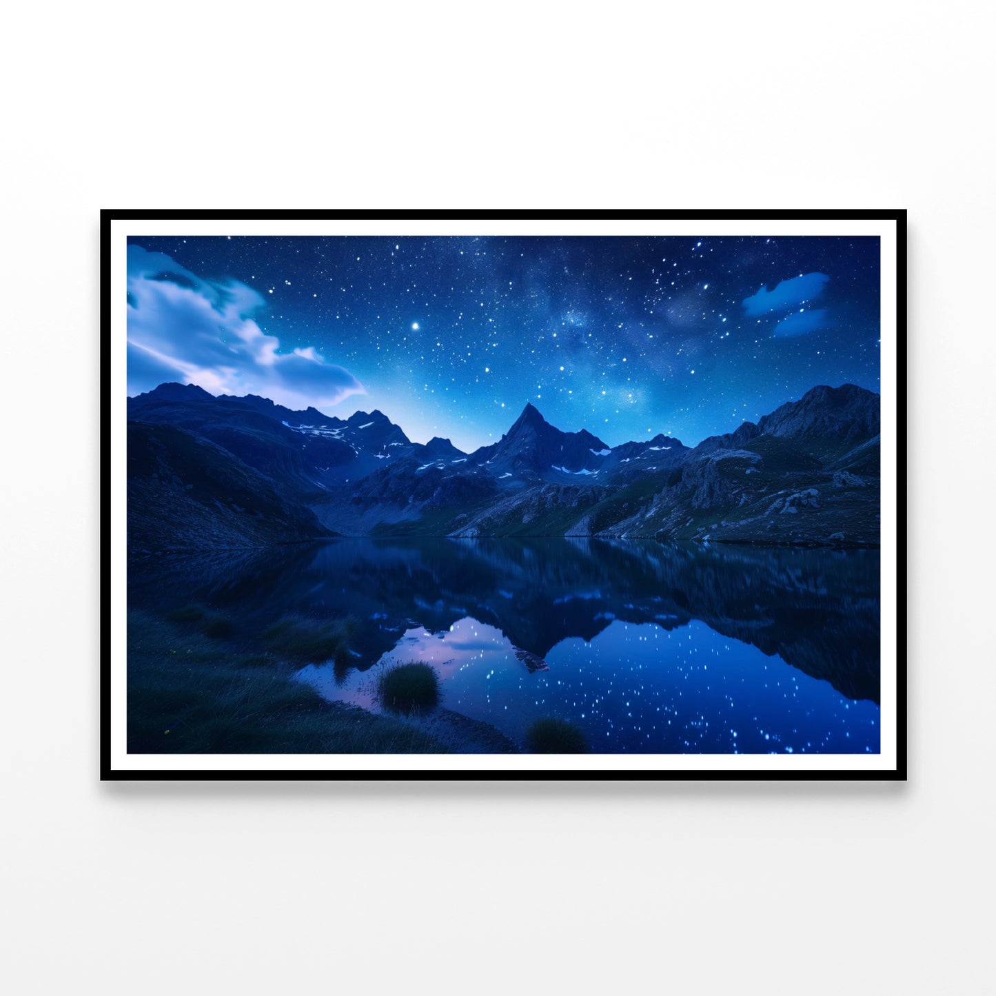 Night View with Mountain Lake and Starry Sky Home Decor Premium Quality Poster Print Choose Your Sizes