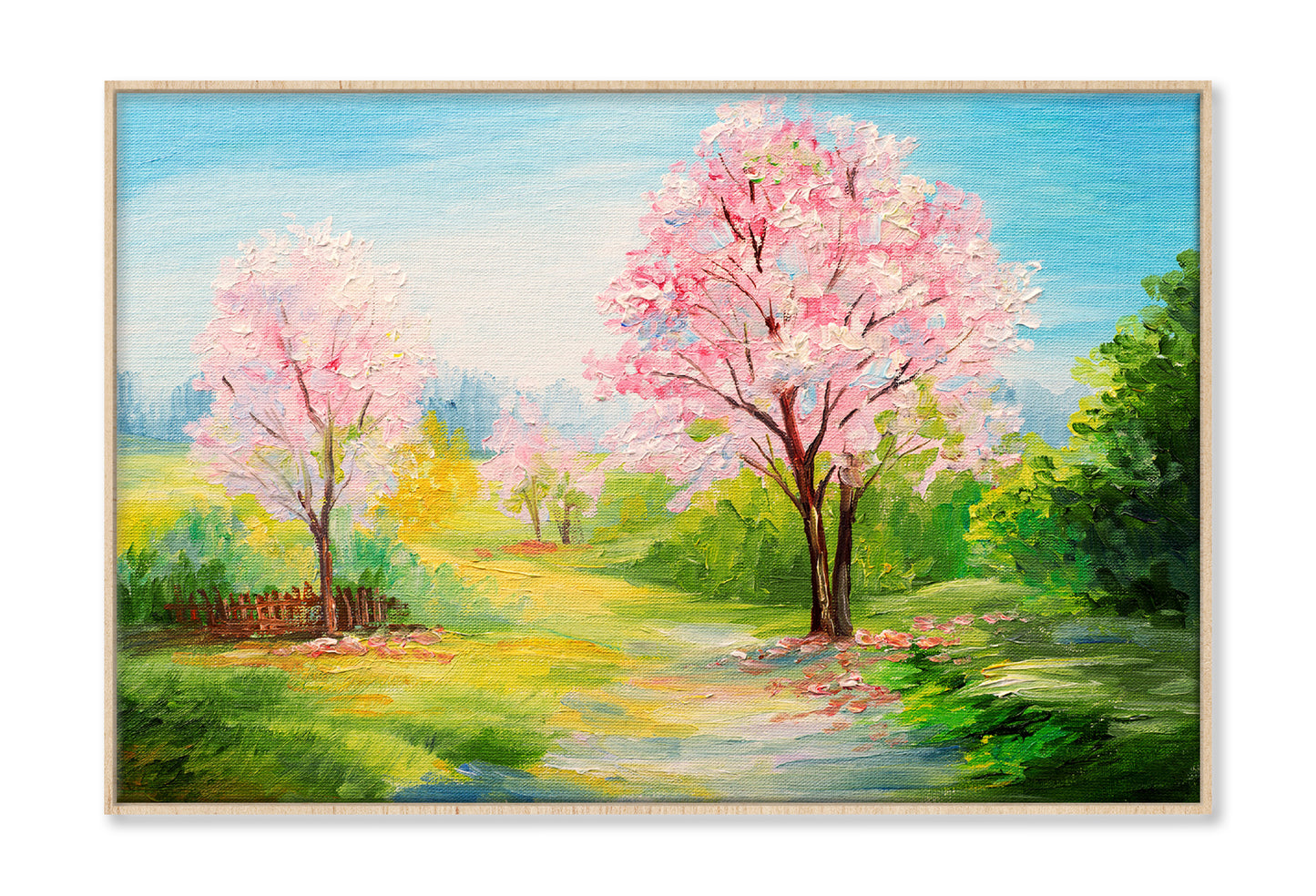 Cherry Blossom Trees & Landsape Watercolor Painting Wall Art Limited Edition High Quality Print Canvas Box Framed Natural