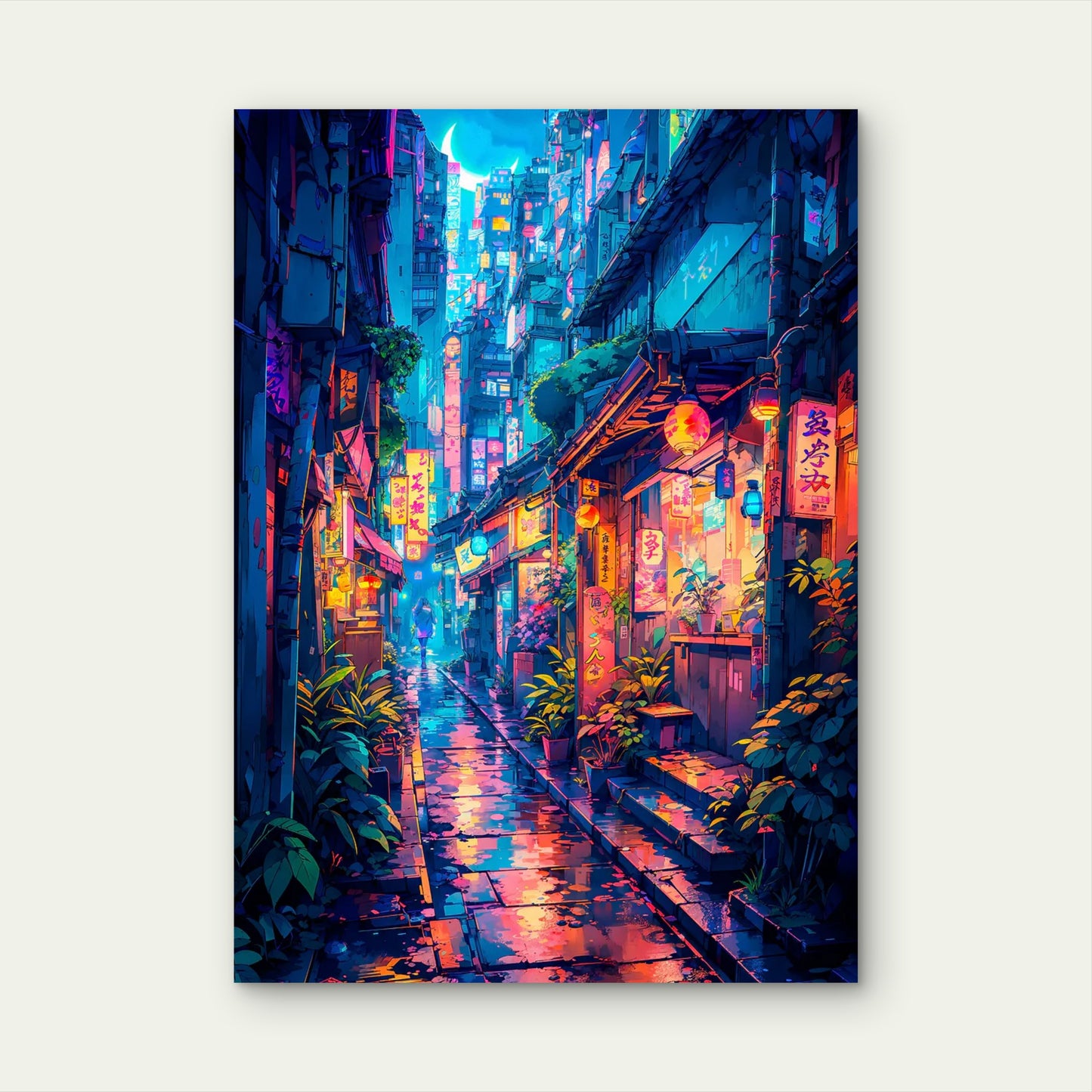 Tokyo Night Street Neon Cityscape 60x90cm Metal Print Ready to Hang
