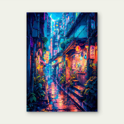 Tokyo Night Street Neon Cityscape 60x90cm Metal Print Ready to Hang