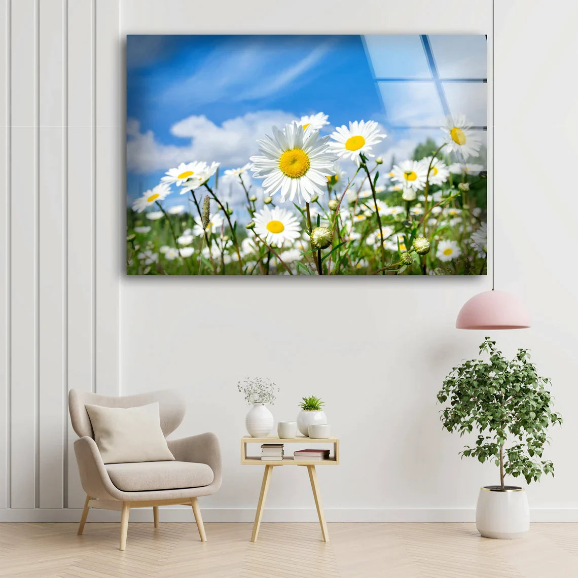 White Daisy Field View UV Direct Aluminum Print Australian Made Quality