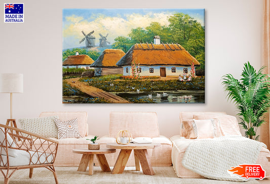 House in the Woods Windmill & Lake Oil Painting Wall Art Limited Edition High Quality Print