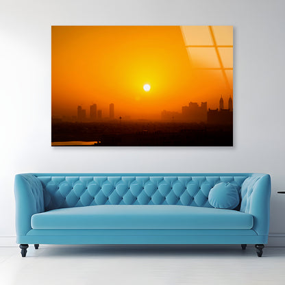 View of a City Skyline during Sunset Acrylic Glass Print Tempered Glass Wall Art 100% Made in Australia Ready to Hang