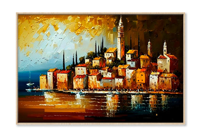 Mediterranean Coastal City Oil Painting Wall Art Limited Edition High Quality Print Canvas Box Framed Natural