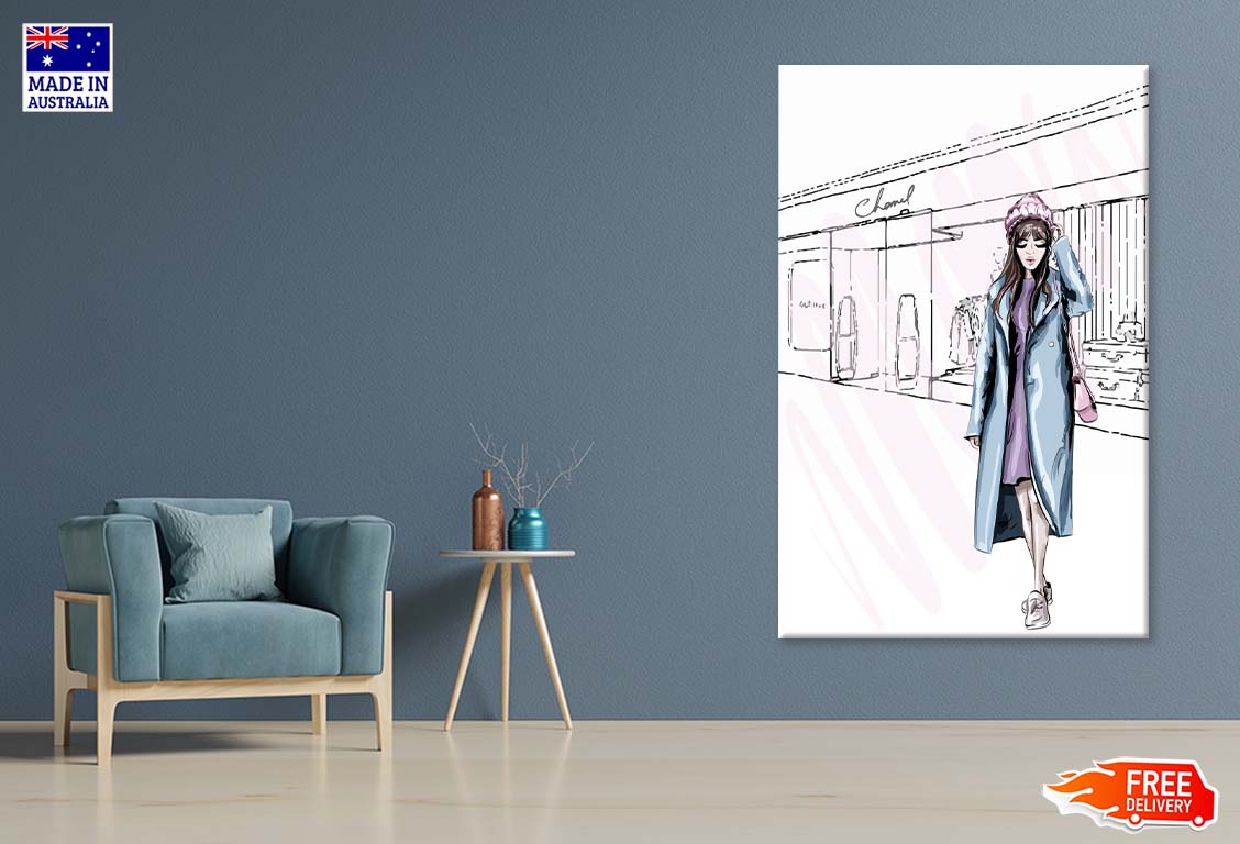 Stylish Blue Colored Girl with Fashion Store Print 100% Australian Made