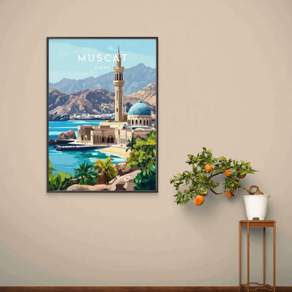 Muscat Oman Vibrant Coastal Middle Eastern Architecture Travel Poster Print Wall Art