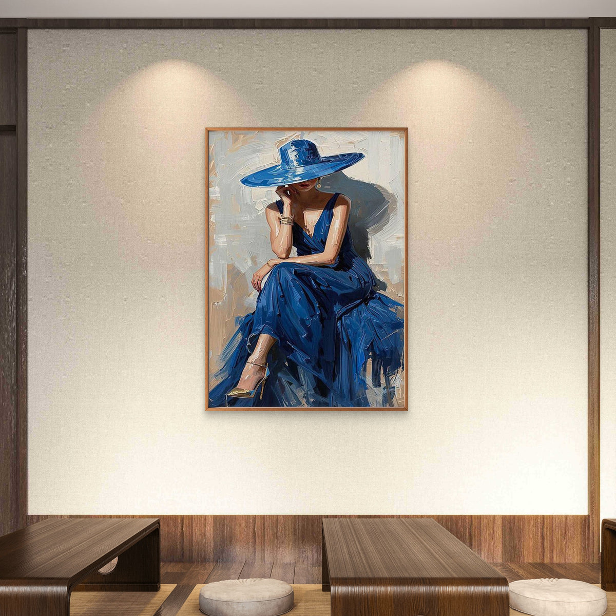 Woman in a Blue Hat And Dress with Diamond Painting Fashion Home Decor Premium Quality Poster Print Choose Your Sizes