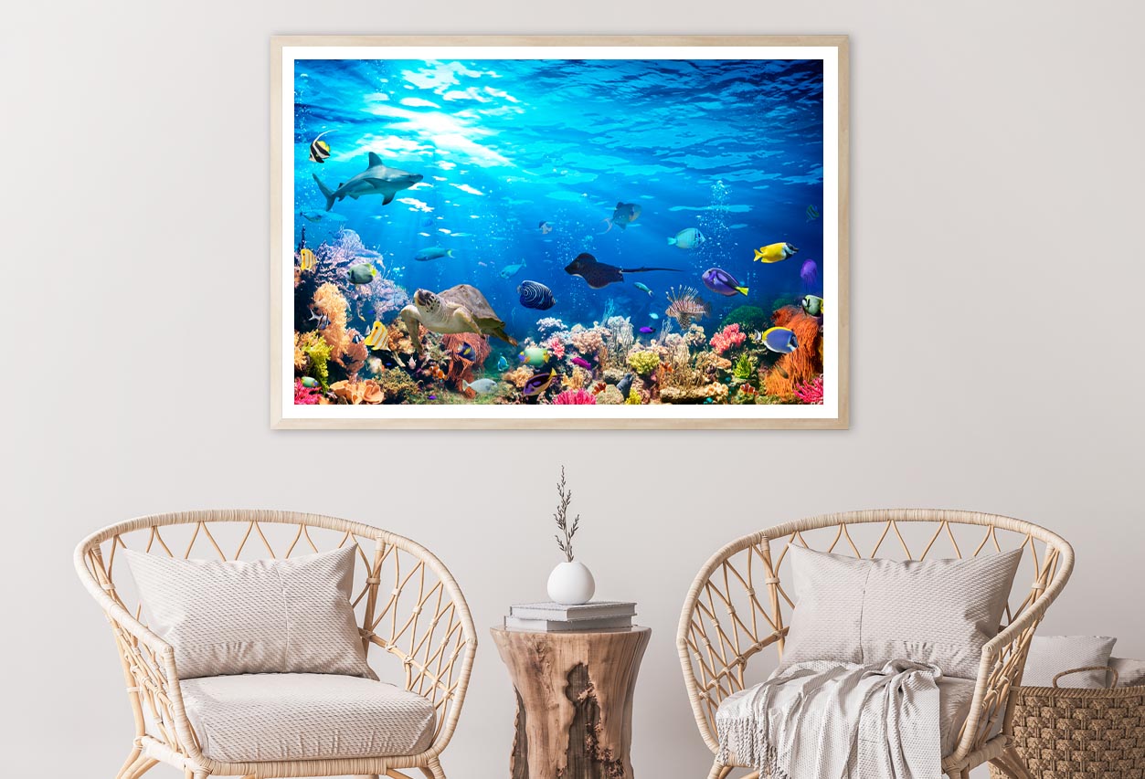 Underwater Scene with Coral Reef and Exotic Fishes Home Decor Premium Quality Poster Print Choose Your Sizes