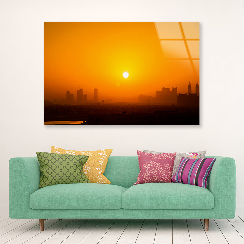 View of a City Skyline during Sunset Acrylic Glass Print Tempered Glass Wall Art 100% Made in Australia Ready to Hang