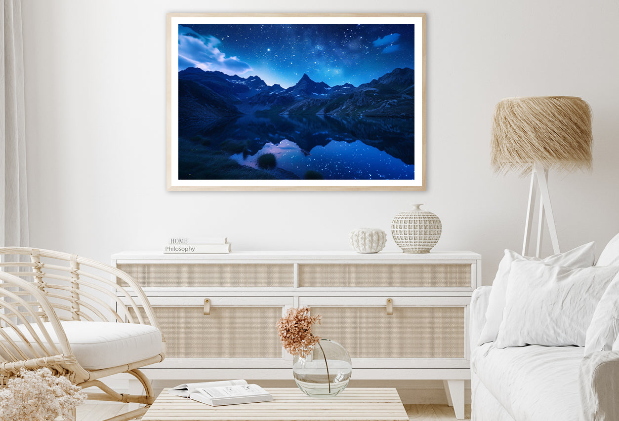 Night View with Mountain Lake and Starry Sky Home Decor Premium Quality Poster Print Choose Your Sizes