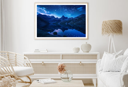 Night View with Mountain Lake and Starry Sky Home Decor Premium Quality Poster Print Choose Your Sizes