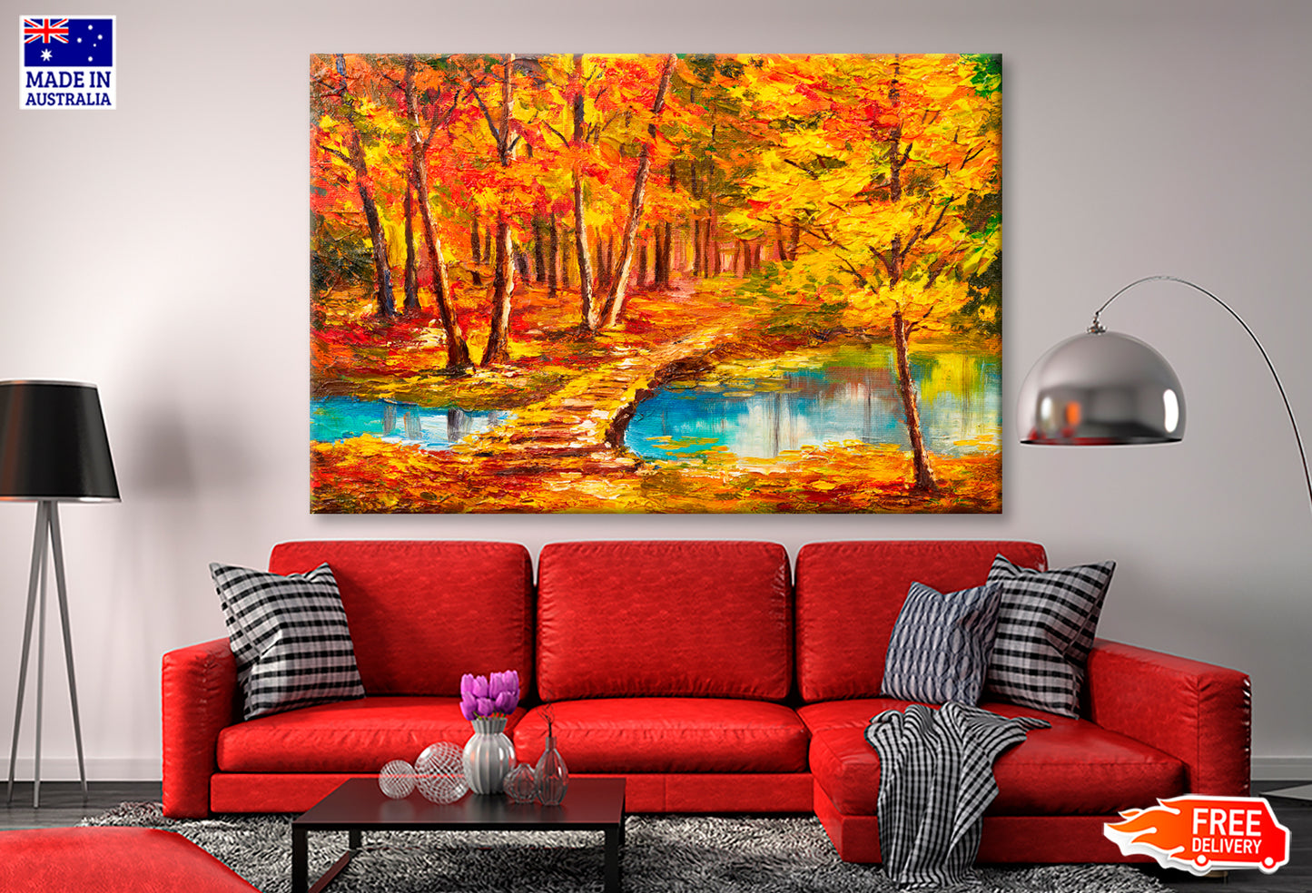 Autumn Forest Near The River, Orange Leaves Oil Painting Limited Edition High Quality Print