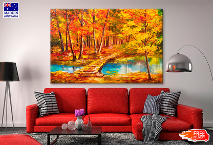 Autumn Forest Near The River, Orange Leaves Oil Painting Limited Edition High Quality Print