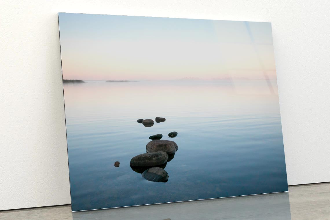 Beautiful Sea Bay Scenery with the Row of Stones Acrylic Glass Print Tempered Glass Wall Art 100% Made in Australia Ready to Hang