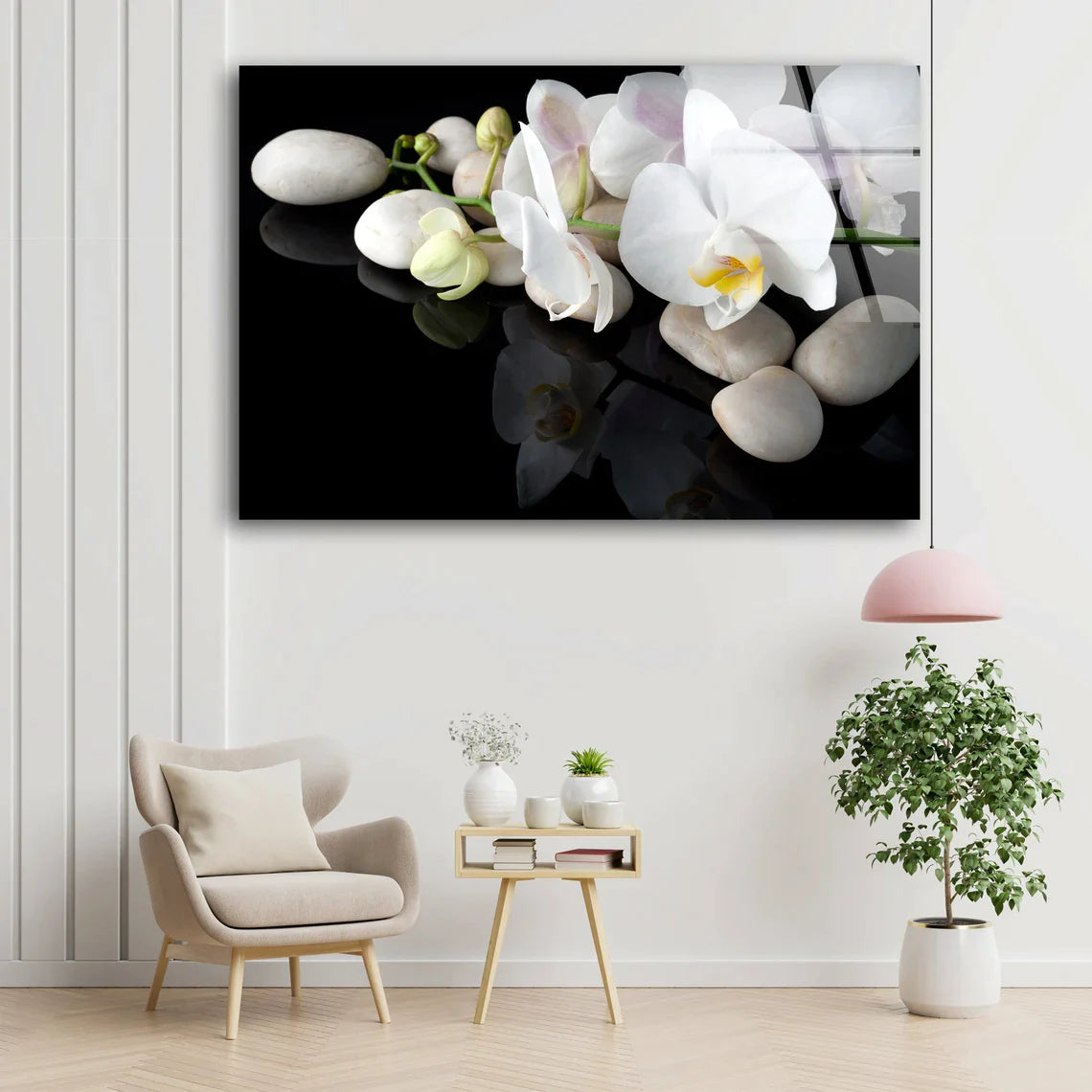 White Flowers & Stones UV Direct Aluminum Print Australian Made Quality