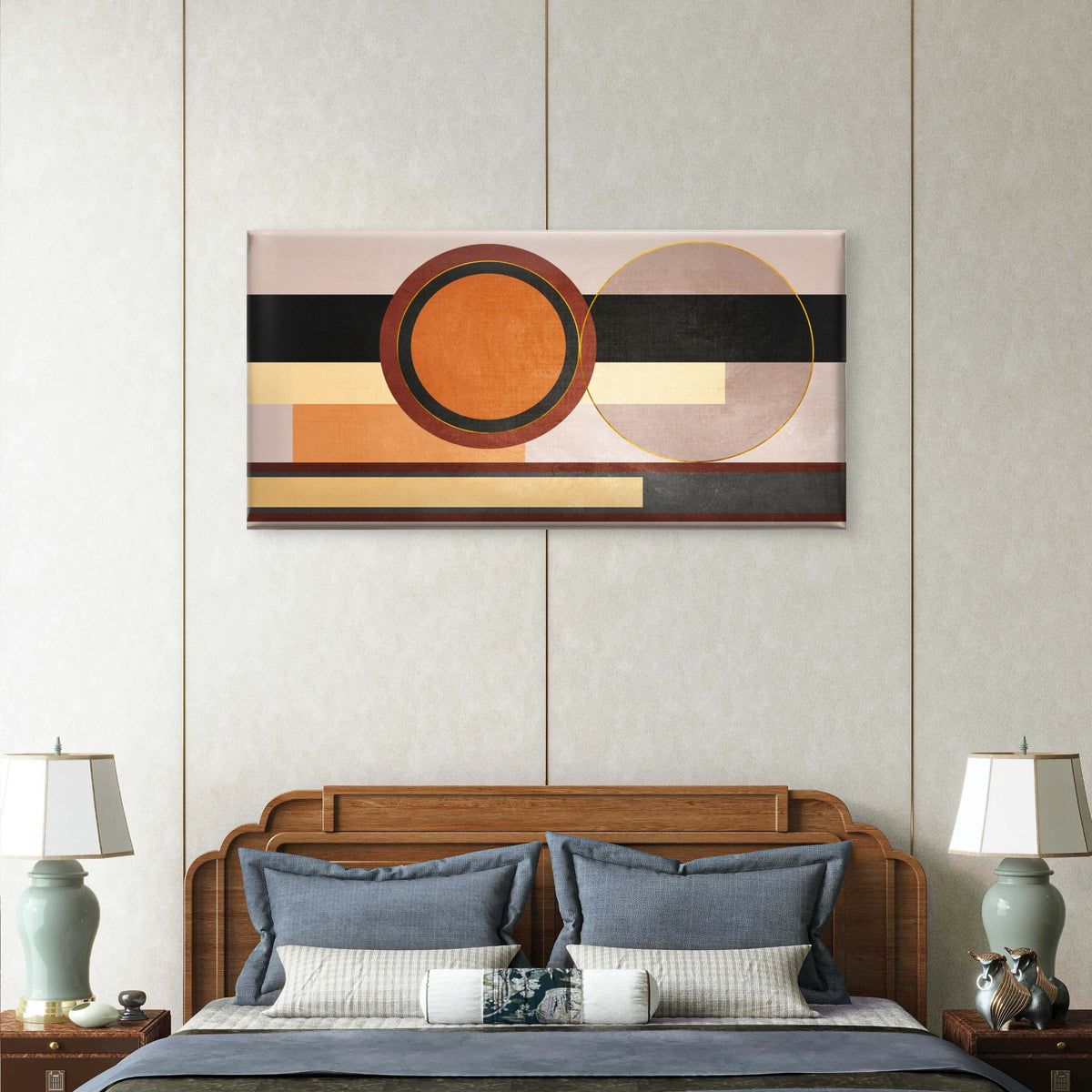Modern Orange Grey Geometric Wall Art Canvas Office Home Room Framed 120x60cm