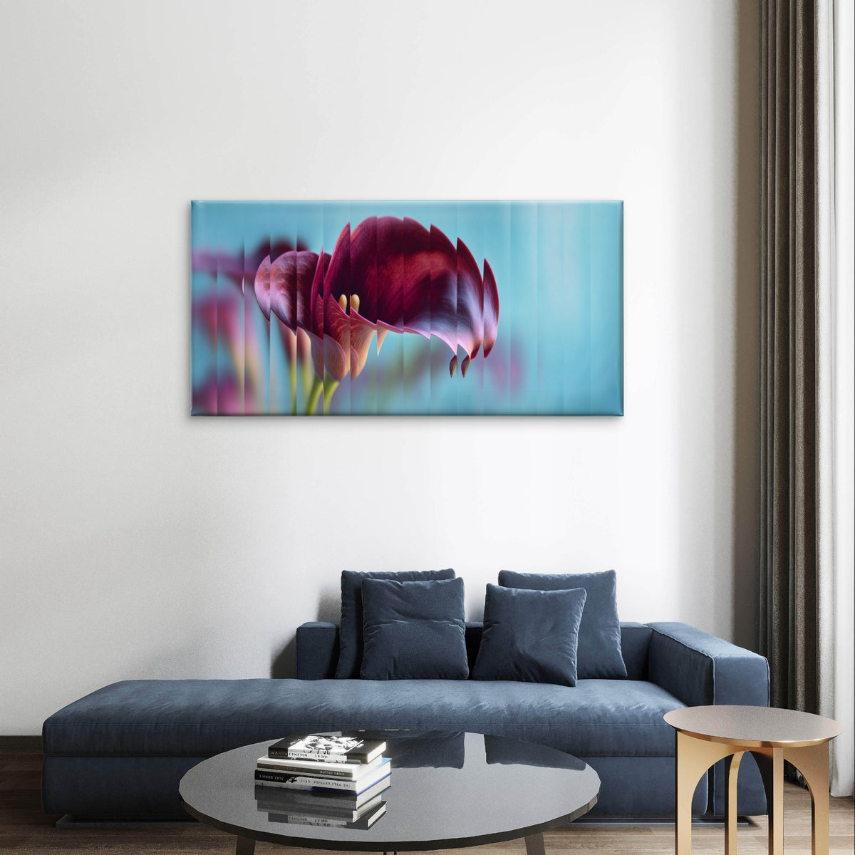 Glass Burgundy Calla Lily Flower Abstract Wall Art Canvas Office Home Framed 120x60cm