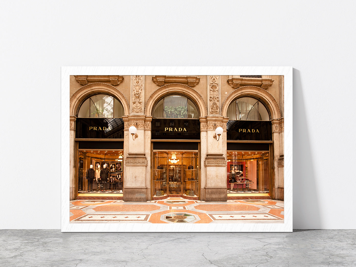 Fashion Store View in Vittorio Emanuele Glass Framed Wall Art, Ready to Hang Quality Print Without White Border White