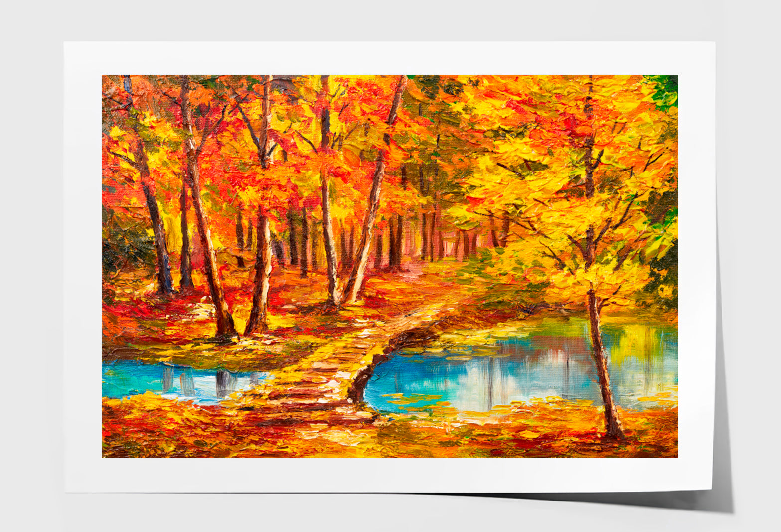 Autumn Forest Near The River, Orange Leaves Oil Painting Limited Edition High Quality Print Unframed Roll Canvas None