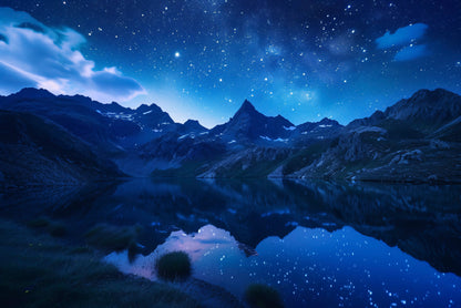 Night View with Mountain Lake and Starry Sky Home Decor Premium Quality Poster Print Choose Your Sizes