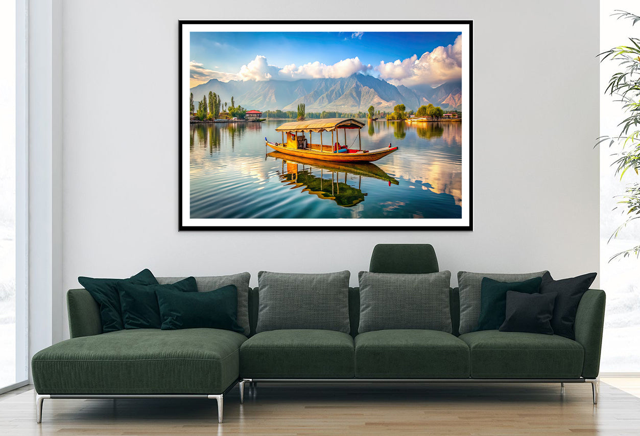 Boat on the Water, Lake, Mountains in India Home Decor Premium Quality Poster Print Choose Your Sizes