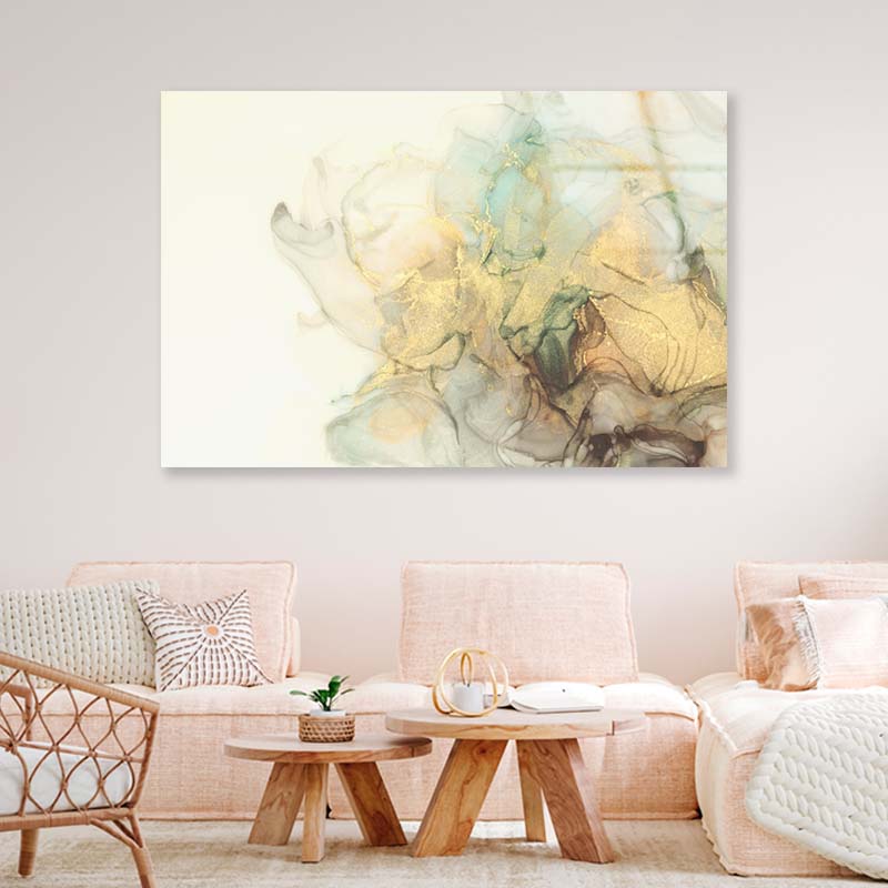 Watercolor Flow Gold Abstract Acrylic Glass Print Tempered Glass Wall Art 100% Made in Australia Ready to Hang