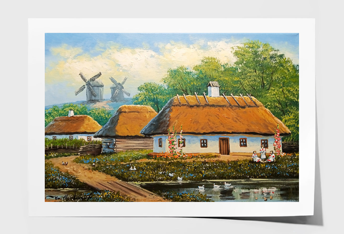 House in the Woods Windmill & Lake Oil Painting Wall Art Limited Edition High Quality Print Unframed Roll Canvas None