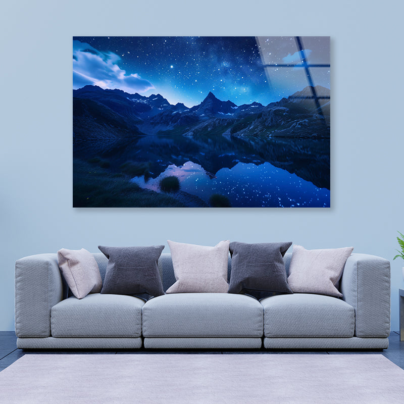 Night View with Mountain Lake and Starry Sky Acrylic Glass Print Tempered Glass Wall Art 100% Made in Australia Ready to Hang