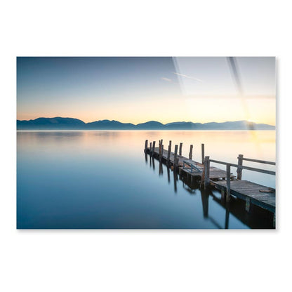 Wooden Pier or Jetty and Lake At Sunrise  Acrylic Glass Print Tempered Glass Wall Art 100% Made in Australia Ready to Hang