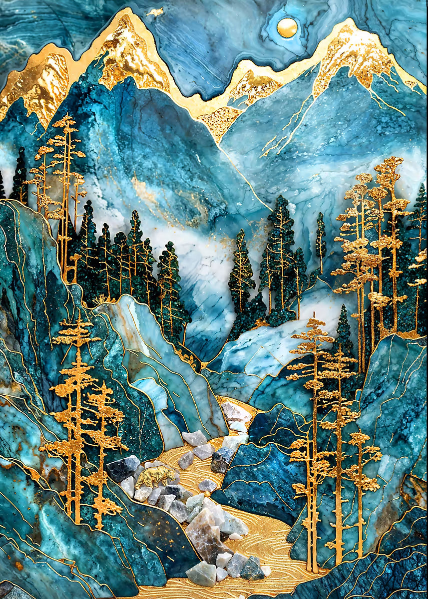 Gold Bear Jade Mountain Path 40x60cm Metal Print Ready to Hang