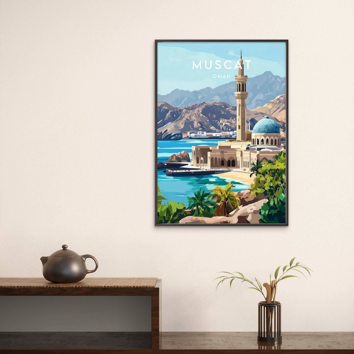 Muscat Oman Vibrant Coastal Middle Eastern Architecture Travel Poster Print Wall Art