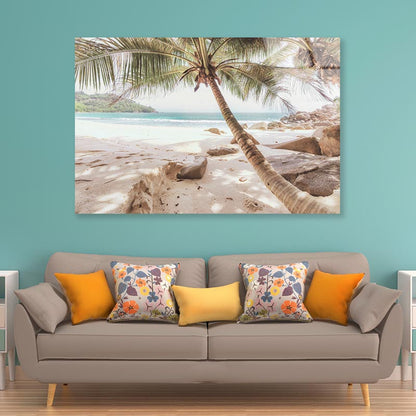 Beach With Palm Trees Acrylic Glass Print Tempered Glass Wall Art 100% Made in Australia Ready to Hang