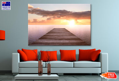 Golden Sea Sunset View of Pier or Jetty in The Tropical in The Summer  Wall Art Decor 100% Australian Made