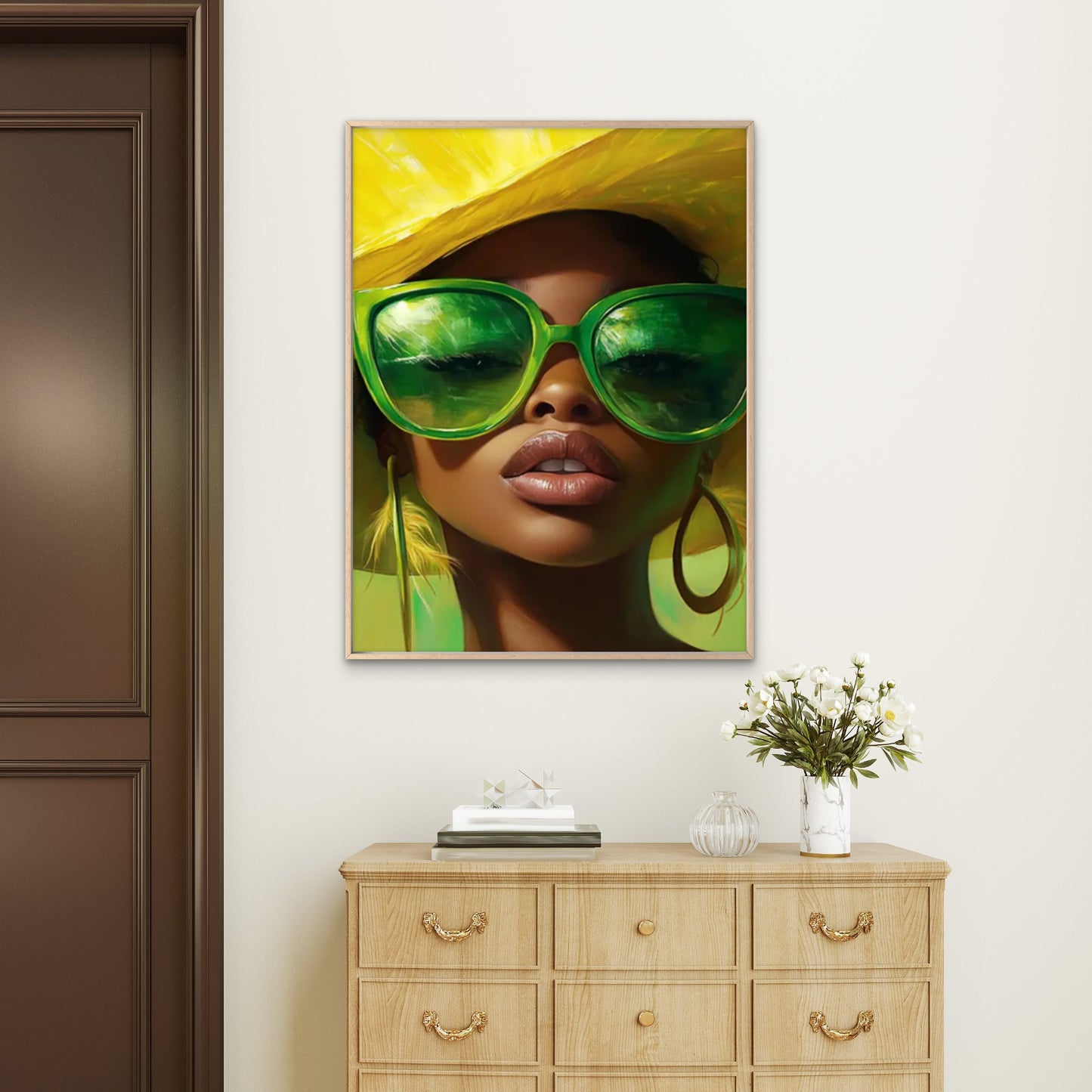 Woman with Yellow Hat and Green Glasses Painting Fashion Home Decor Premium Quality Poster Print Choose Your Sizes