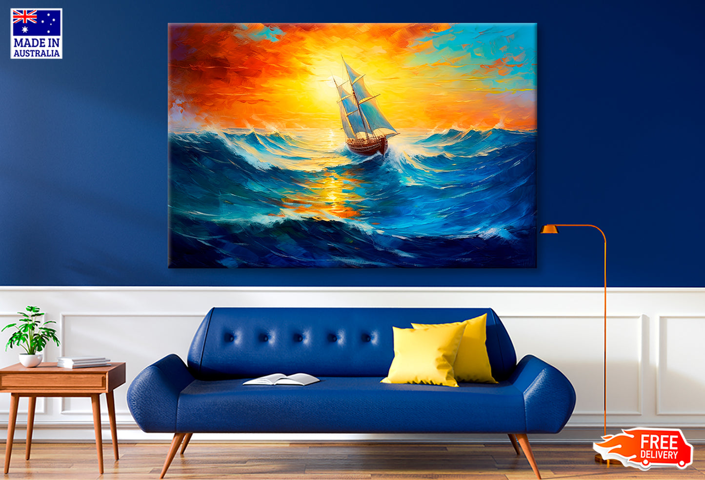 Sailboat Boat At Sunset On The Ocean Oil Painting Limited Edition High Quality Print