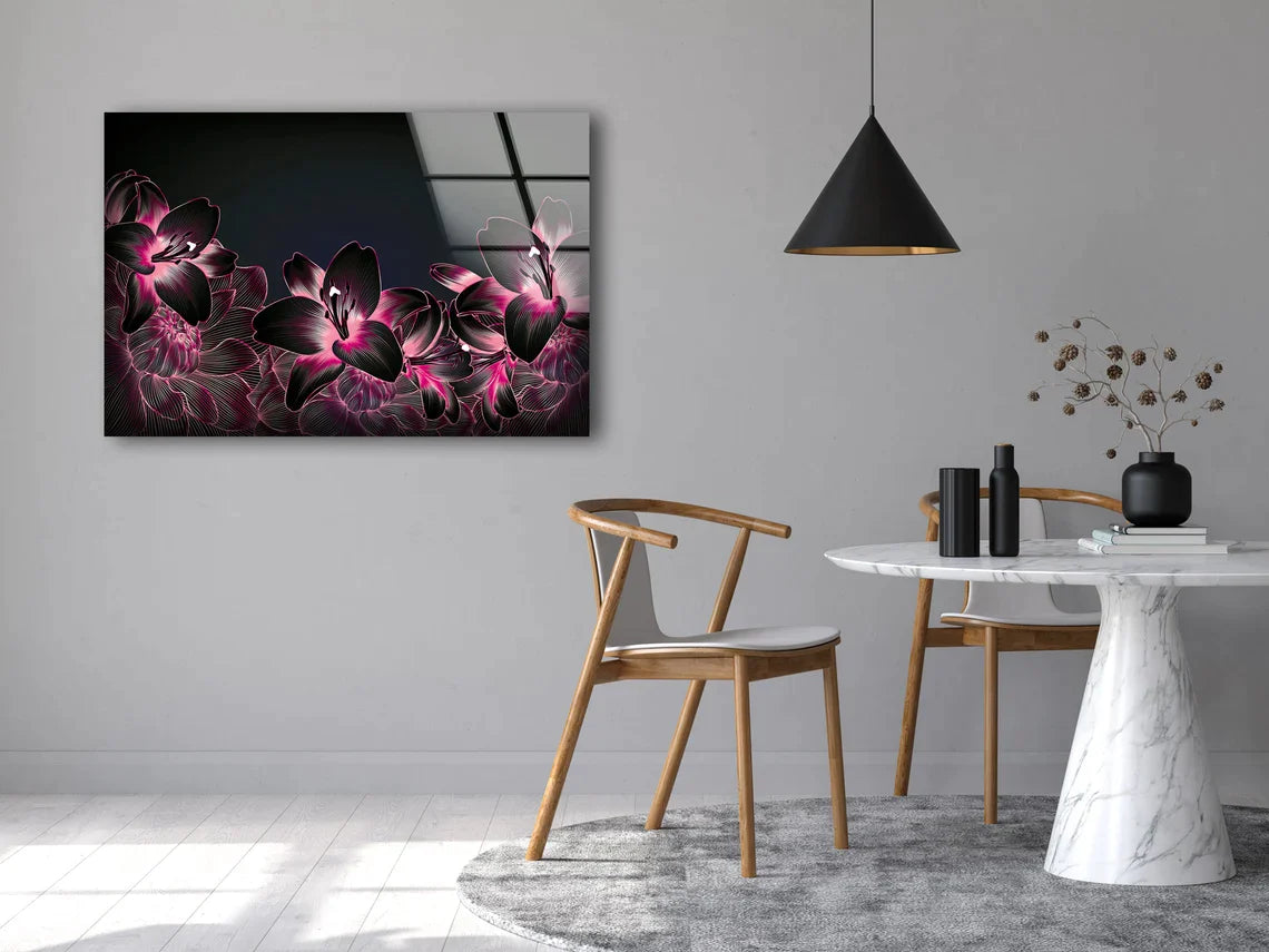 Black & Pink Flowers 3D UV Direct Aluminum Print Australian Made Quality