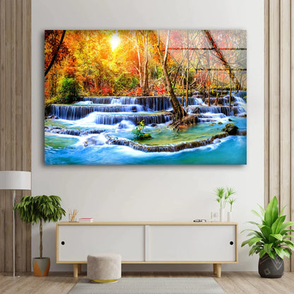 Waterfall Autumn Forest UV Direct Aluminum Print Australian Made Quality