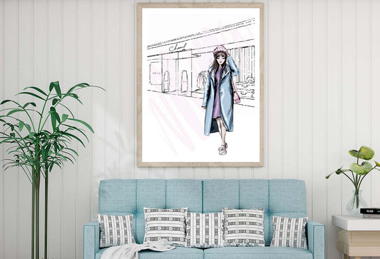 Stylish Blue Colored Girl with Fashion Store Design Home Decor Premium Quality Poster Print Choose Your Sizes