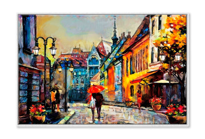 European City Hungary Street Oil Painting Wall Art Limited Edition High Quality Print Canvas Box Framed White