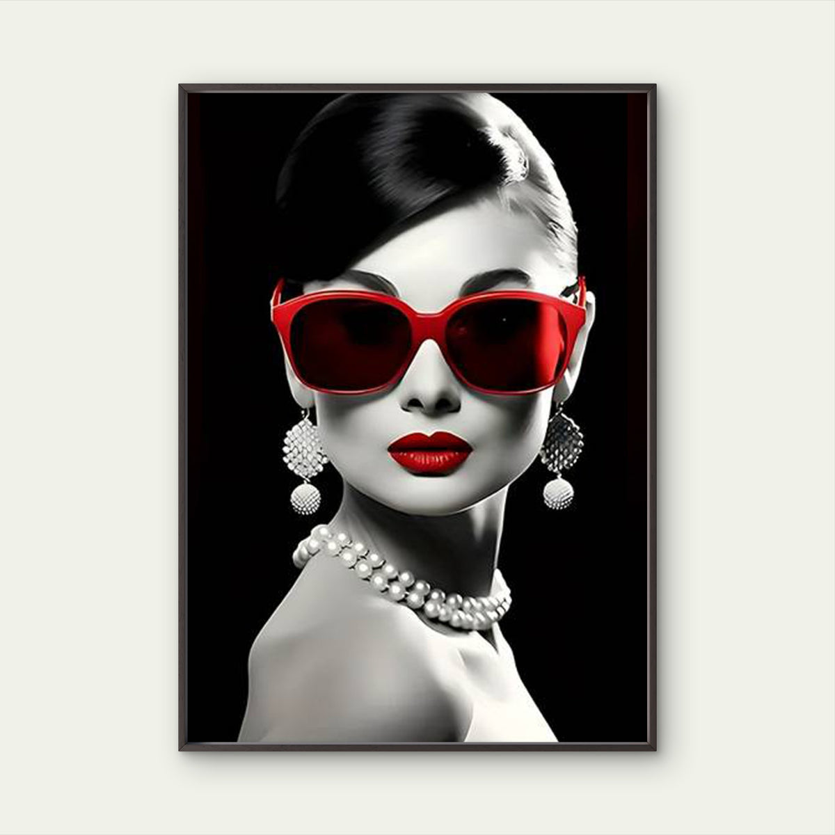 Black White Woman Red Fashion Glasses and Lips Fashion Home Decor Premium Quality Poster Print Choose Your Sizes